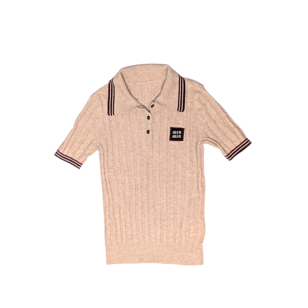 Miu Miu Beige Knitted Polo Top